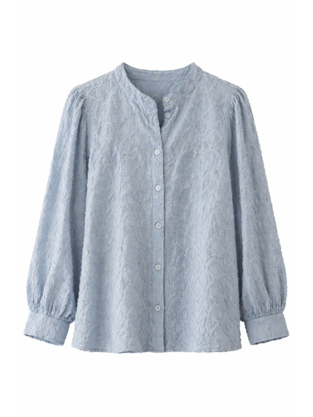 Pilcro Blue Textured Floral Blouse Sz L Boho Embroidered Cotton Button Front Top